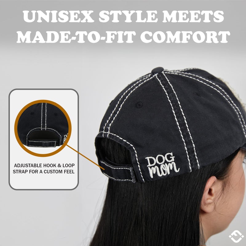 Funky Junque Distressed Baseball Cap Vintage Women Dad Hat - Dog Mom Patch (Black) - Image 3